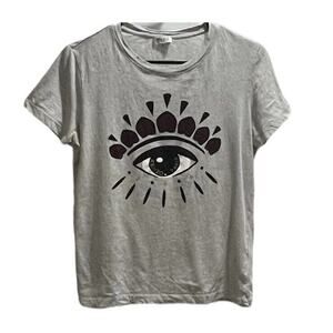 Kenzo Paris Women’s Grey Eye Motif‎ Printed Cotton Knit Crewneck T-Shirt Sz Med